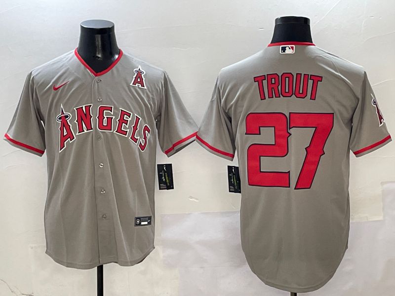 Men Los Angeles Angels #27 Trout Grey Game 2025 Nike MLB Jersey style 6